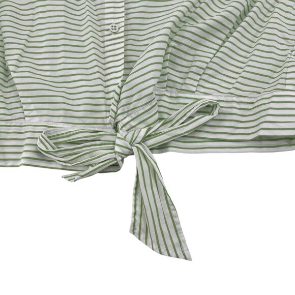 Liz Claiborne Women's Green Striped Tie Front Blouse Size 14 button down - Picture 2 of 7